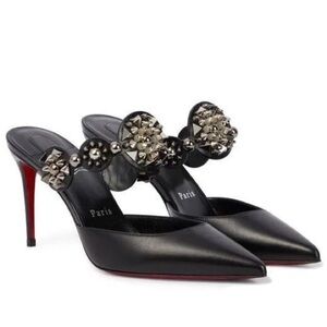New Size 35.5 Christian Louboutin Miss Goldora 85 Black Backless Mule Heel